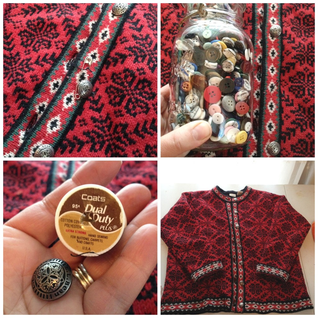 Replacing a button on a cardigan sweater
