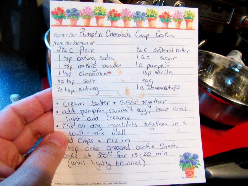 Pumpkin Chocolate Chip Cookie Recipe Card